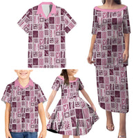 Vintage Aloha Block Quilt Family Matching Puletasi and Hawaiian Shirt Pink Inspired Lei Motifs LT9 - Polynesian Pride