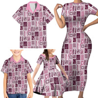 Vintage Aloha Block Quilt Family Matching Short Sleeve Bodycon Dress and Hawaiian Shirt Pink Inspired Lei Motifs LT9 - Polynesian Pride