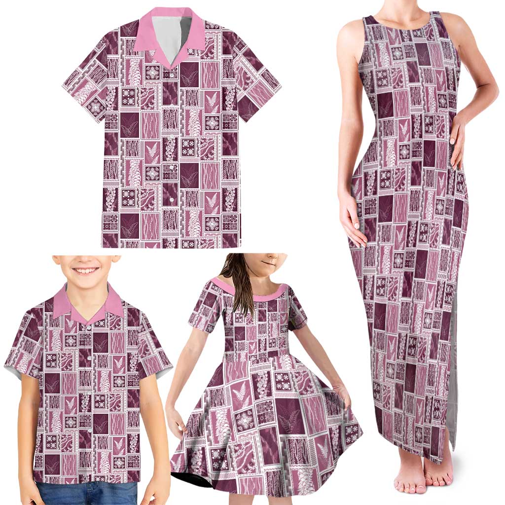 Vintage Aloha Block Quilt Family Matching Tank Maxi Dress and Hawaiian Shirt Pink Inspired Lei Motifs LT9 - Polynesian Pride