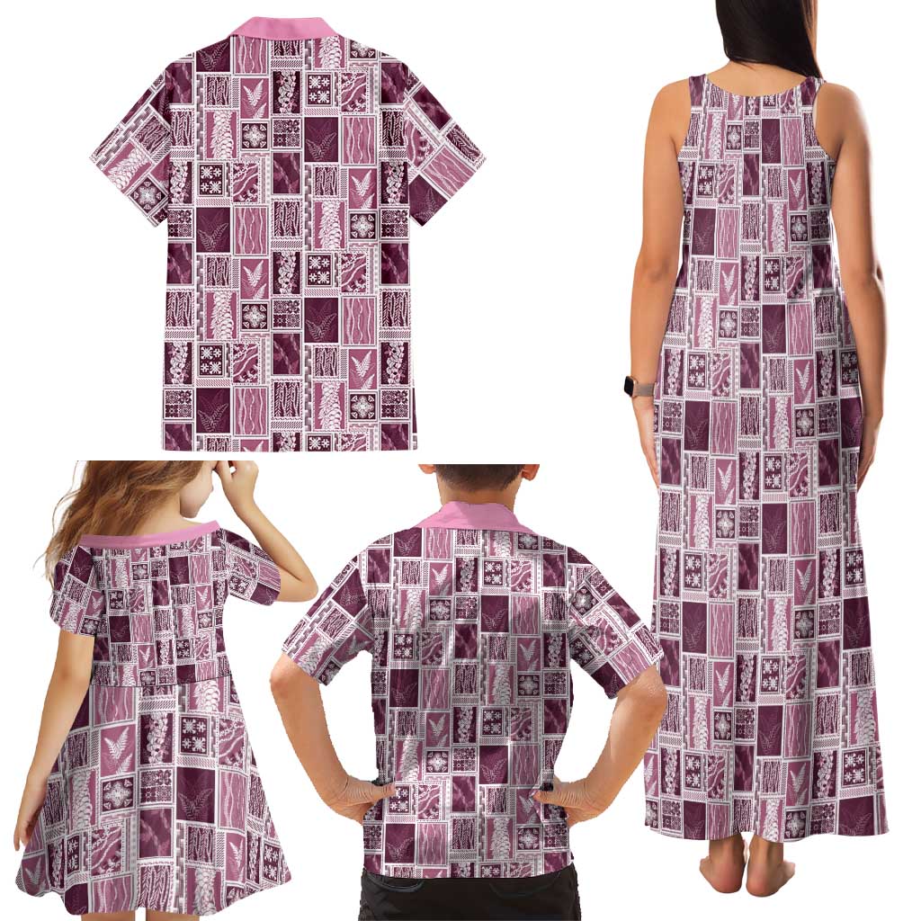 Vintage Aloha Block Quilt Family Matching Tank Maxi Dress and Hawaiian Shirt Pink Inspired Lei Motifs LT9 - Polynesian Pride