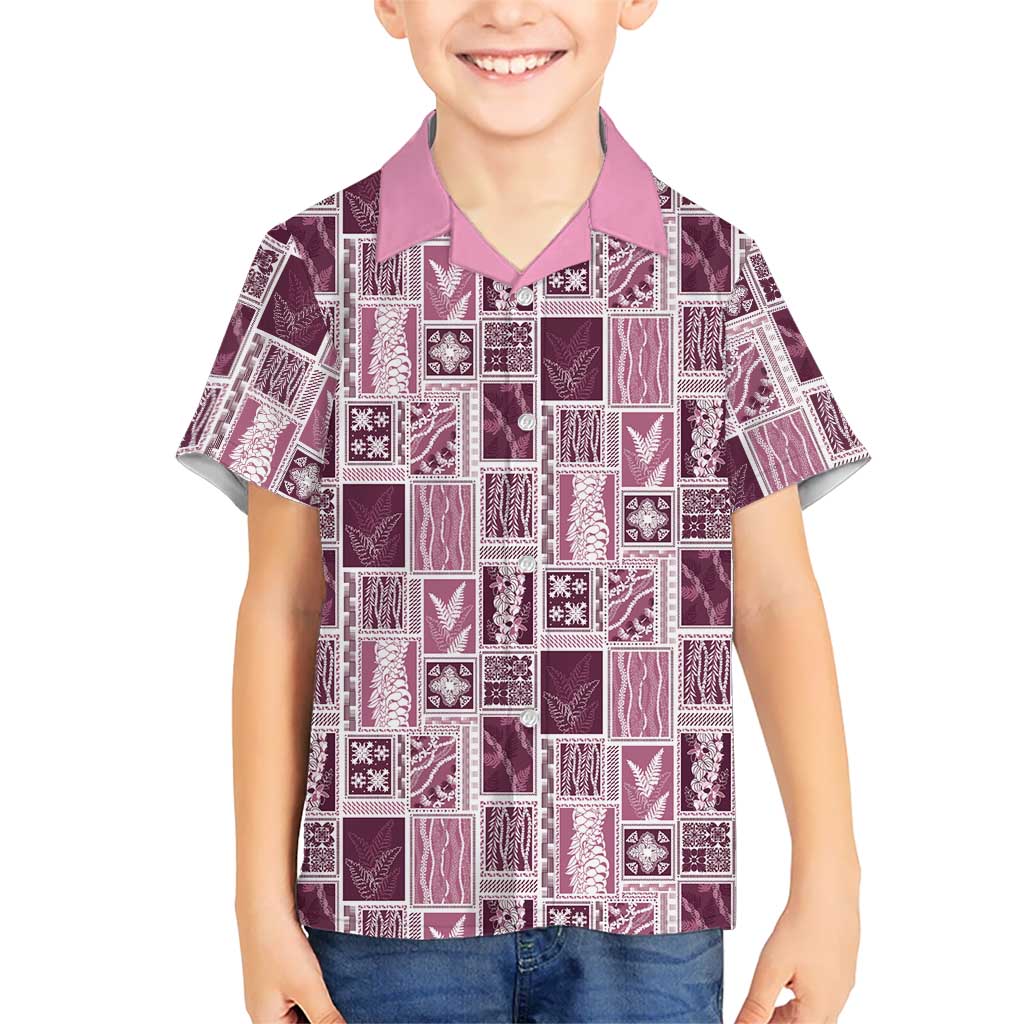 Vintage Aloha Block Quilt Family Matching Tank Maxi Dress and Hawaiian Shirt Pink Inspired Lei Motifs LT9 Son's Shirt Pink - Polynesian Pride