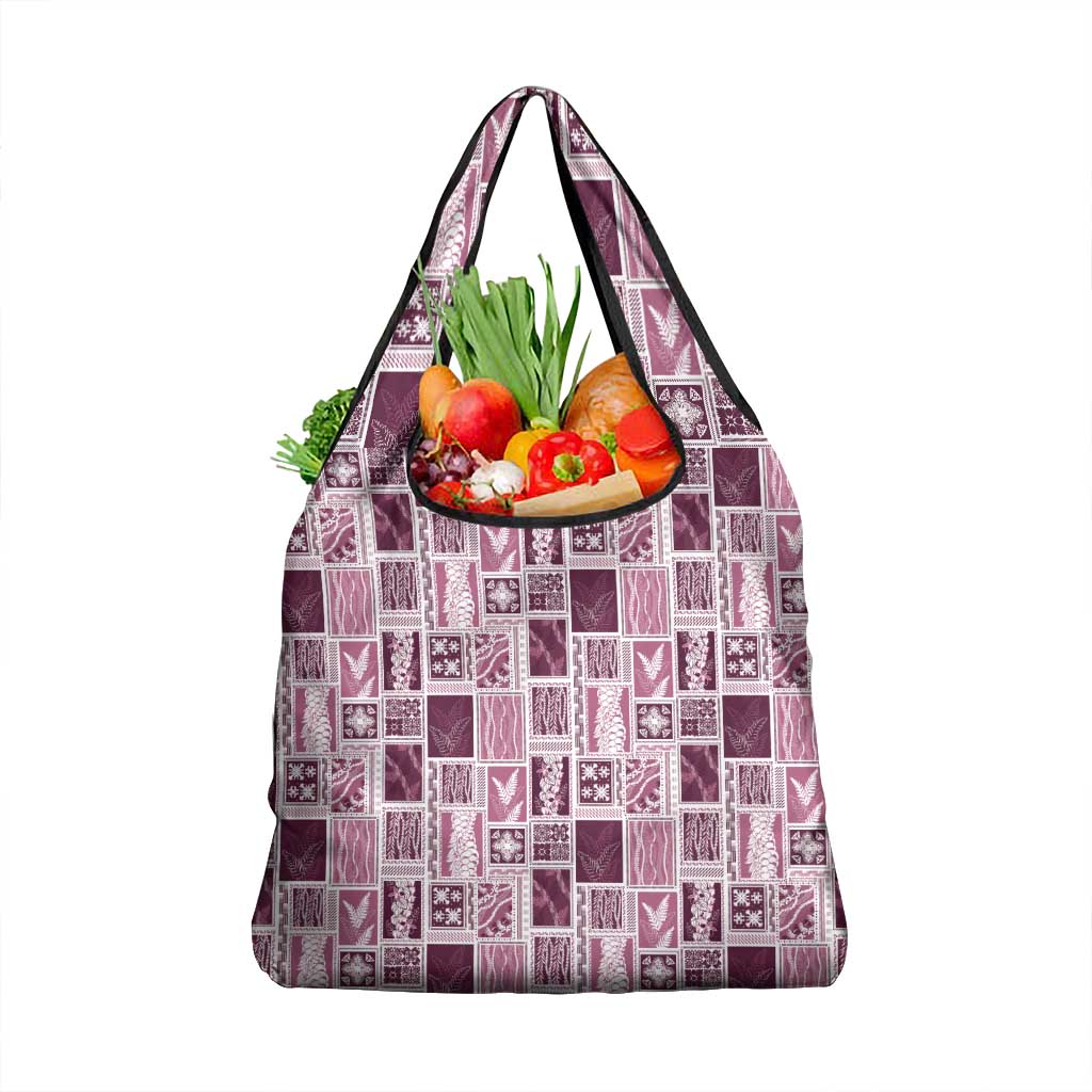 Vintage Aloha Block Quilt Grocery Bag Pink Inspired Lei Motifs - Polynesian Pride