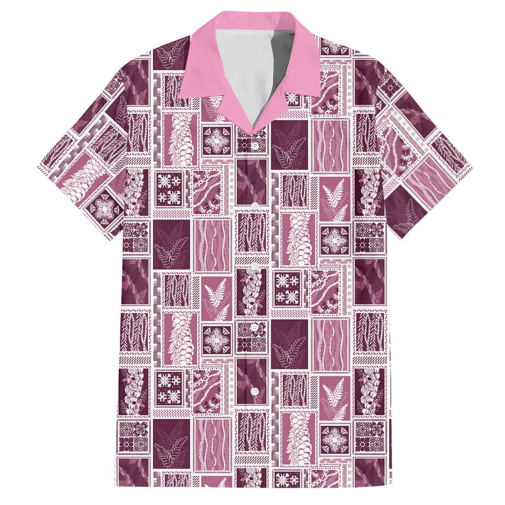Vintage Aloha Block Quilt Hawaiian Shirt Pink Inspired Lei Motifs - Polynesian Pride