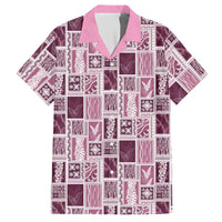 Vintage Aloha Block Quilt Hawaiian Shirt Pink Inspired Lei Motifs - Polynesian Pride