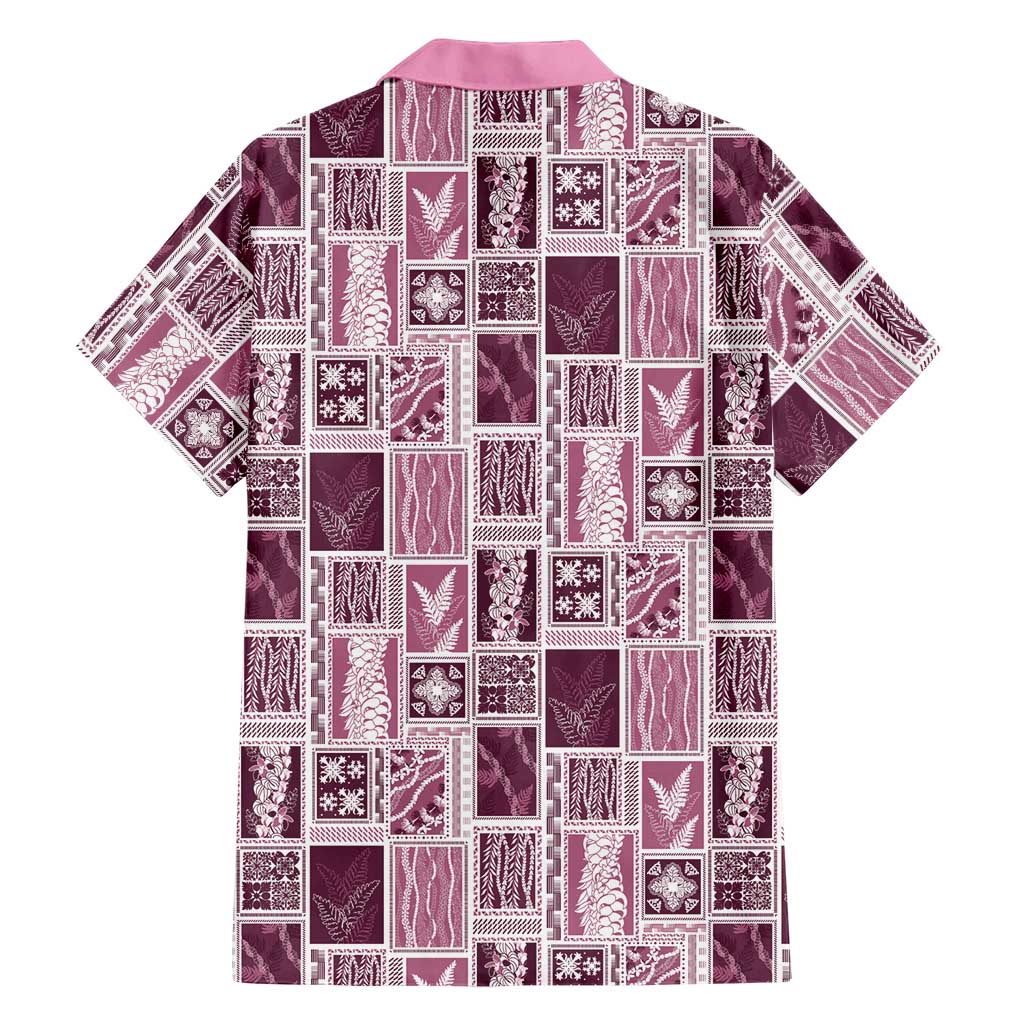 Vintage Aloha Block Quilt Hawaiian Shirt Pink Inspired Lei Motifs - Polynesian Pride