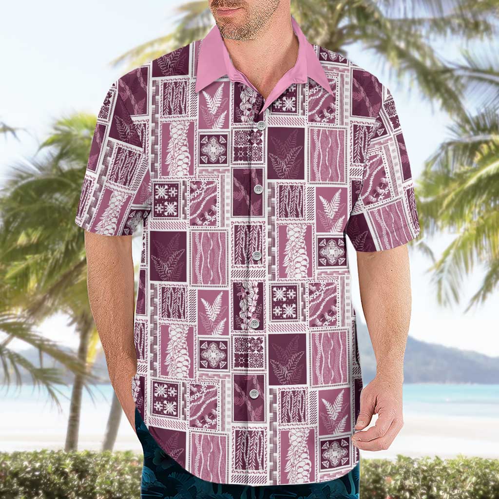 Vintage Aloha Block Quilt Hawaiian Shirt Pink Inspired Lei Motifs - Polynesian Pride