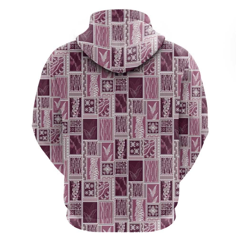 Vintage Aloha Block Quilt Hoodie Pink Inspired Lei Motifs - Polynesian Pride