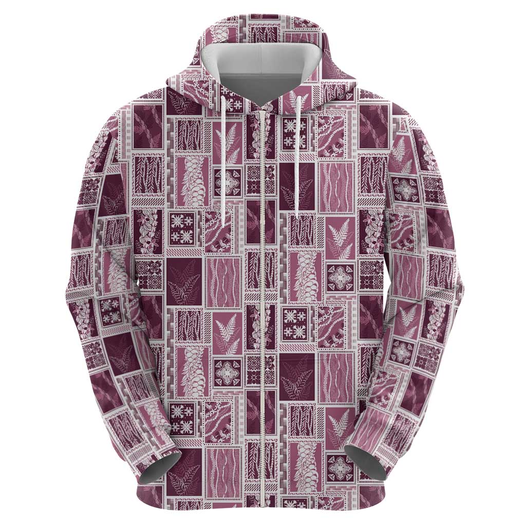 Vintage Aloha Block Quilt Hoodie Pink Inspired Lei Motifs - Polynesian Pride