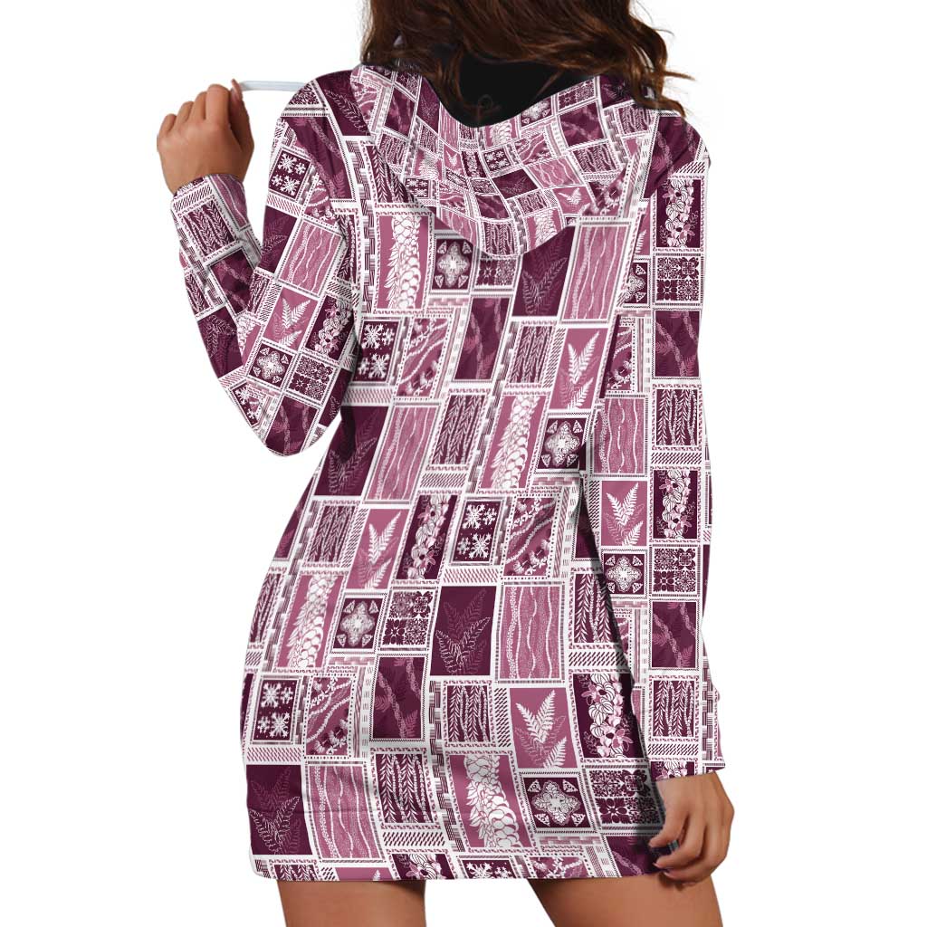 Vintage Aloha Block Quilt Hoodie Dress Pink Inspired Lei Motifs - Polynesian Pride