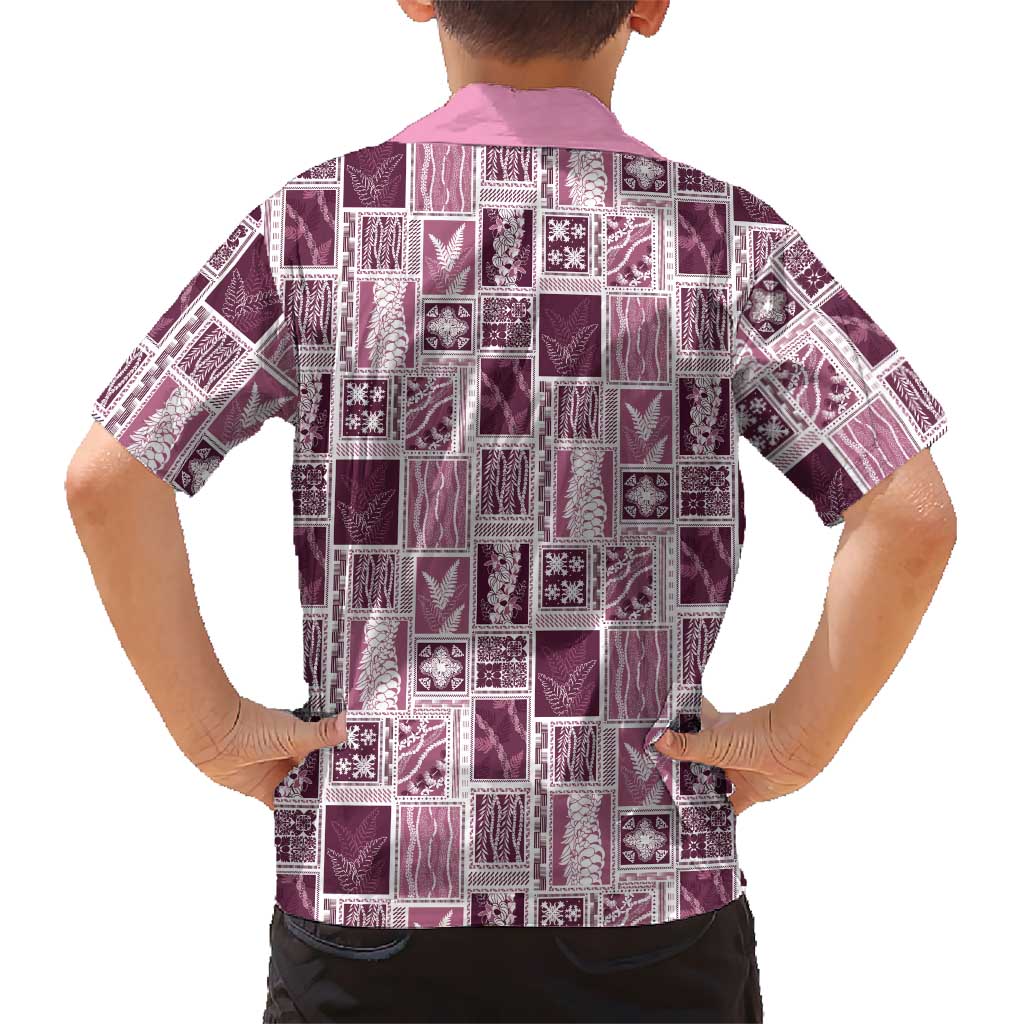 Vintage Aloha Block Quilt Kid Hawaiian Shirt Pink Inspired Lei Motifs - Polynesian Pride