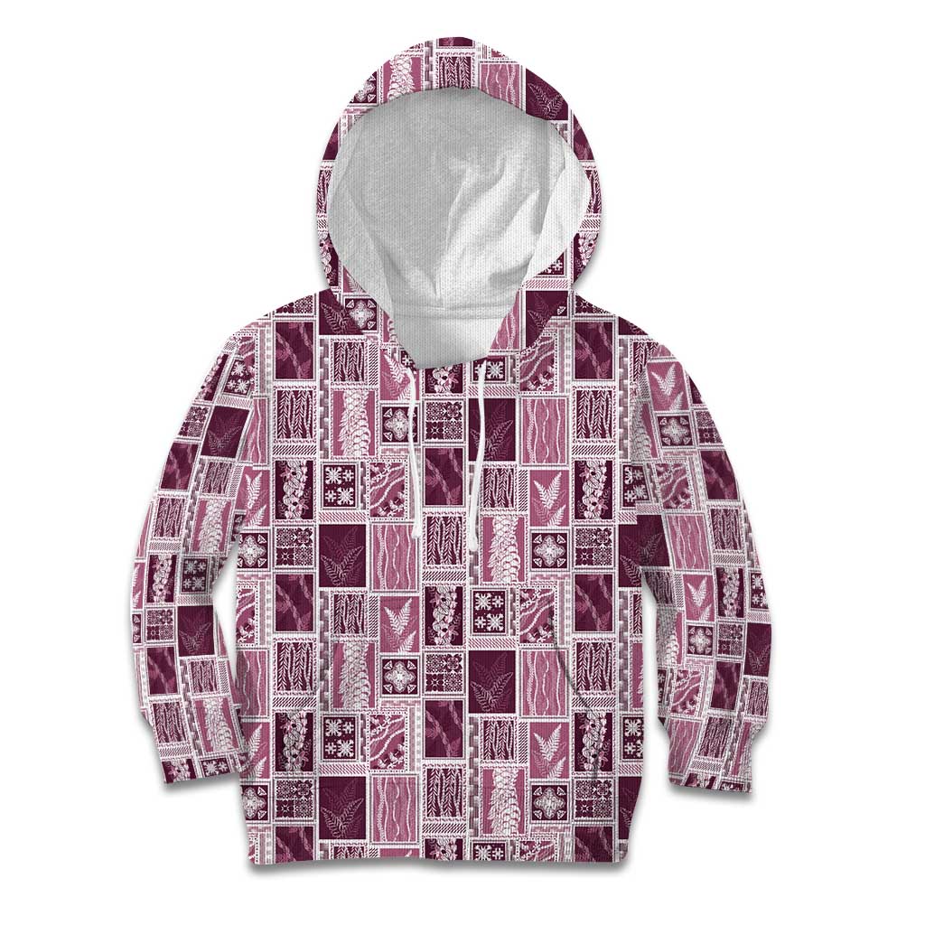 Vintage Aloha Block Quilt Kid Hoodie Pink Inspired Lei Motifs - Polynesian Pride