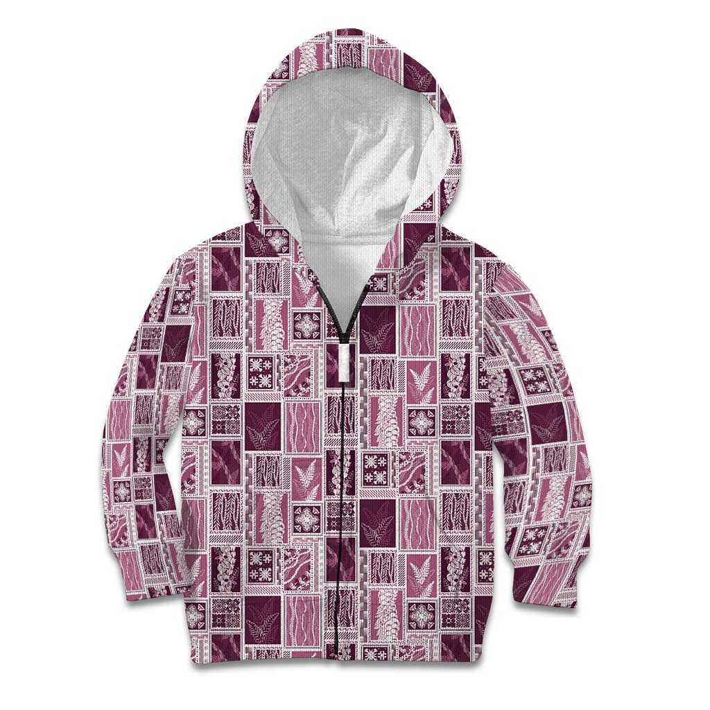 Vintage Aloha Block Quilt Kid Hoodie Pink Inspired Lei Motifs LT9 Zip Hoodie Pink - Polynesian Pride