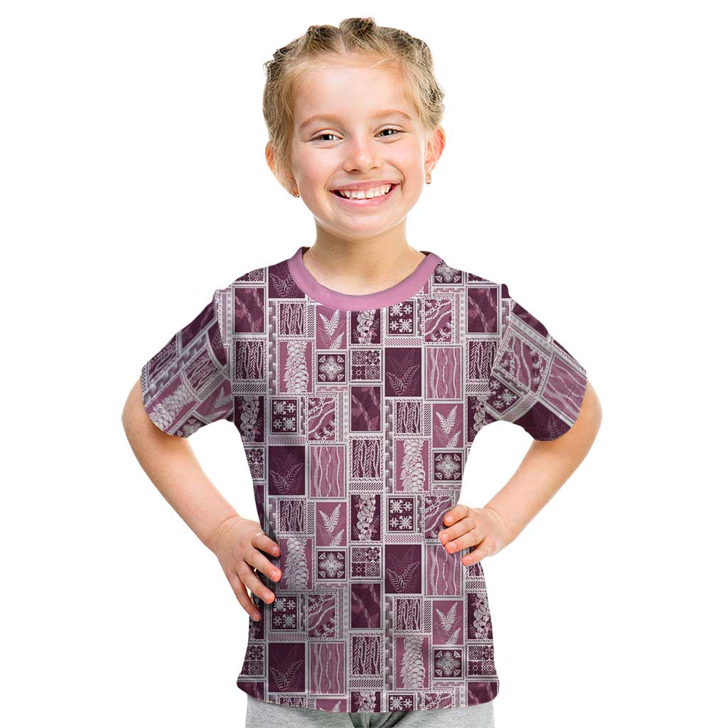 Vintage Aloha Block Quilt Kid T Shirt Pink Inspired Lei Motifs - Polynesian Pride