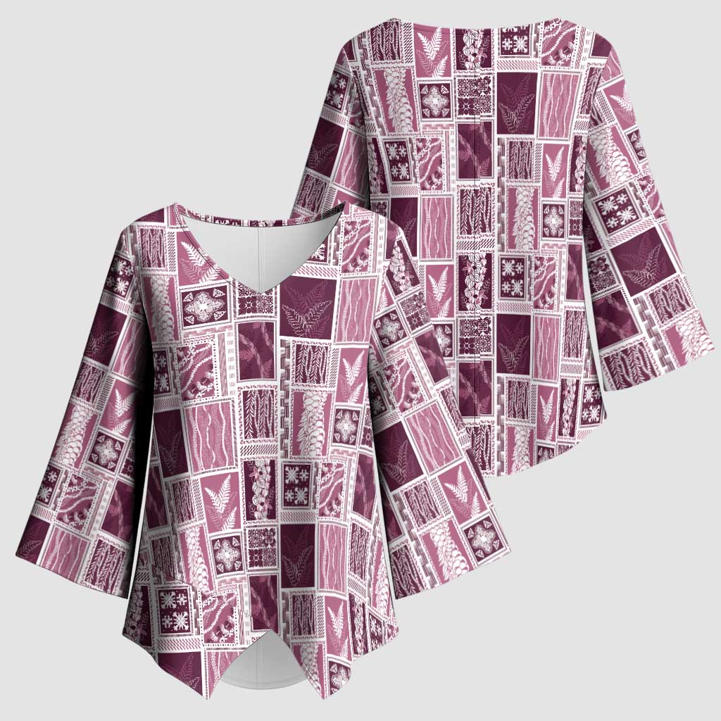 Vintage Aloha Block Quilt Kimono Sleeve Blouse Pink Inspired Lei Motifs - Polynesian Pride