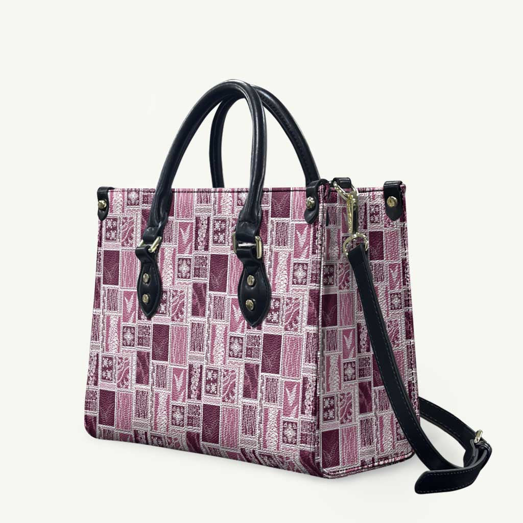 Vintage Aloha Block Quilt Leather Bag Pink Inspired Lei Motifs - Polynesian Pride