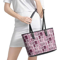 Vintage Aloha Block Quilt Leather Tote Bag Pink Inspired Lei Motifs - Polynesian Pride