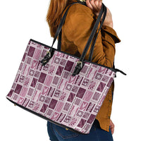 Vintage Aloha Block Quilt Leather Tote Bag Pink Inspired Lei Motifs - Polynesian Pride