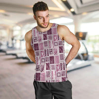 Vintage Aloha Block Quilt Men Tank Top Pink Inspired Lei Motifs - Polynesian Pride