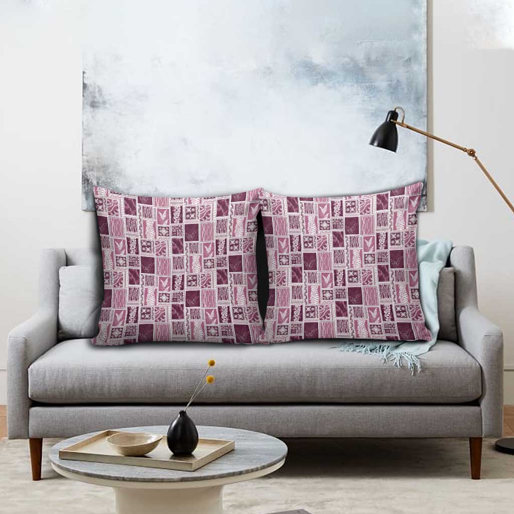 Vintage Aloha Block Quilt Pillow Cover Pink Inspired Lei Motifs - Polynesian Pride