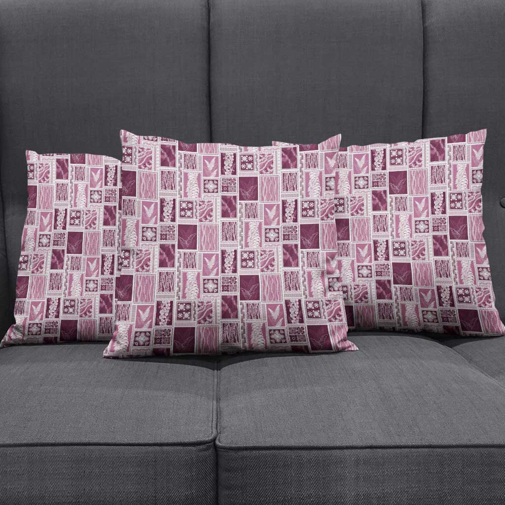 Vintage Aloha Block Quilt Pillow Cover Pink Inspired Lei Motifs - Polynesian Pride