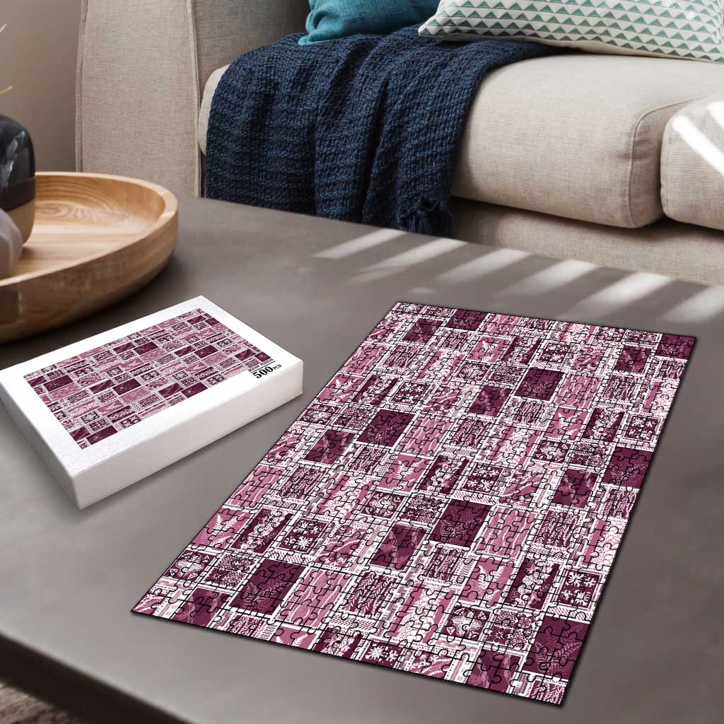 Vintage Aloha Block Quilt Puzzle Pink Inspired Lei Motifs - Polynesian Pride