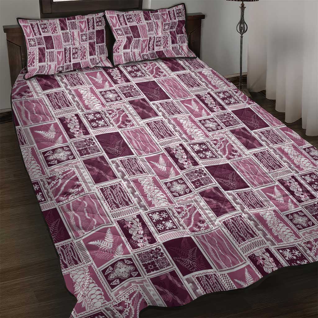 Vintage Aloha Block Quilt Quilt Bed Set Pink Inspired Lei Motifs - Polynesian Pride