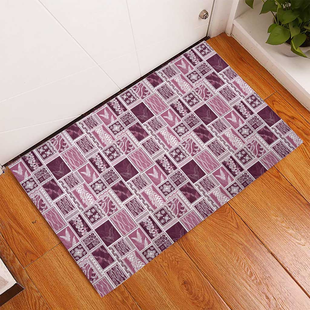 Vintage Aloha Block Quilt Rubber Doormat Pink Inspired Lei Motifs - Polynesian Pride
