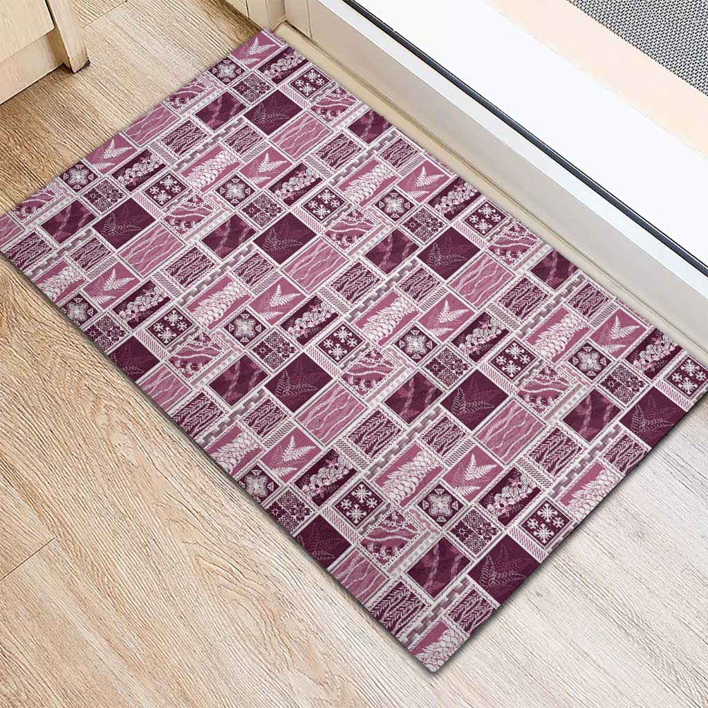 Vintage Aloha Block Quilt Rubber Doormat Pink Inspired Lei Motifs - Polynesian Pride