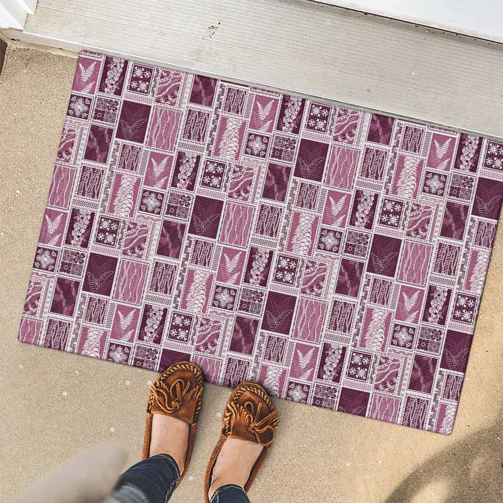 Vintage Aloha Block Quilt Rubber Doormat Pink Inspired Lei Motifs - Polynesian Pride
