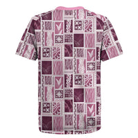 Vintage Aloha Block Quilt Rugby Jersey Pink Inspired Lei Motifs - Polynesian Pride