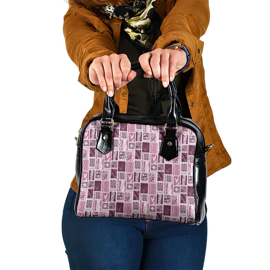 Vintage Aloha Block Quilt Shoulder Handbag Pink Inspired Lei Motifs - Polynesian Pride