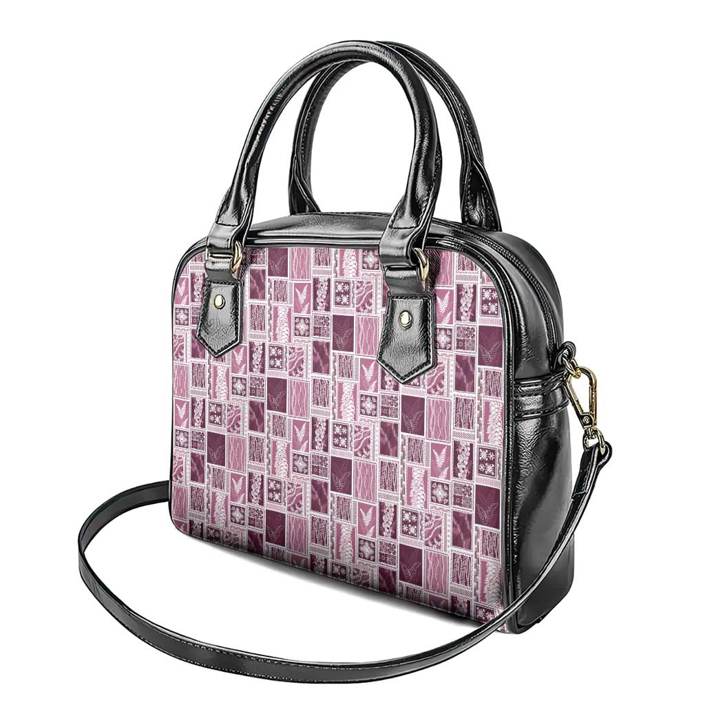 Vintage Aloha Block Quilt Shoulder Handbag Pink Inspired Lei Motifs - Polynesian Pride