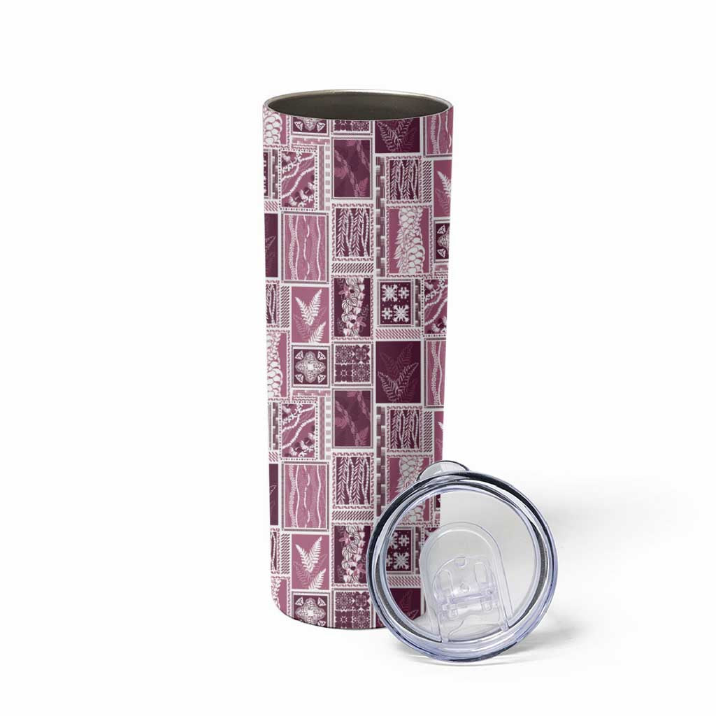 Vintage Aloha Block Quilt Skinny Tumbler Pink Inspired Lei Motifs - Polynesian Pride
