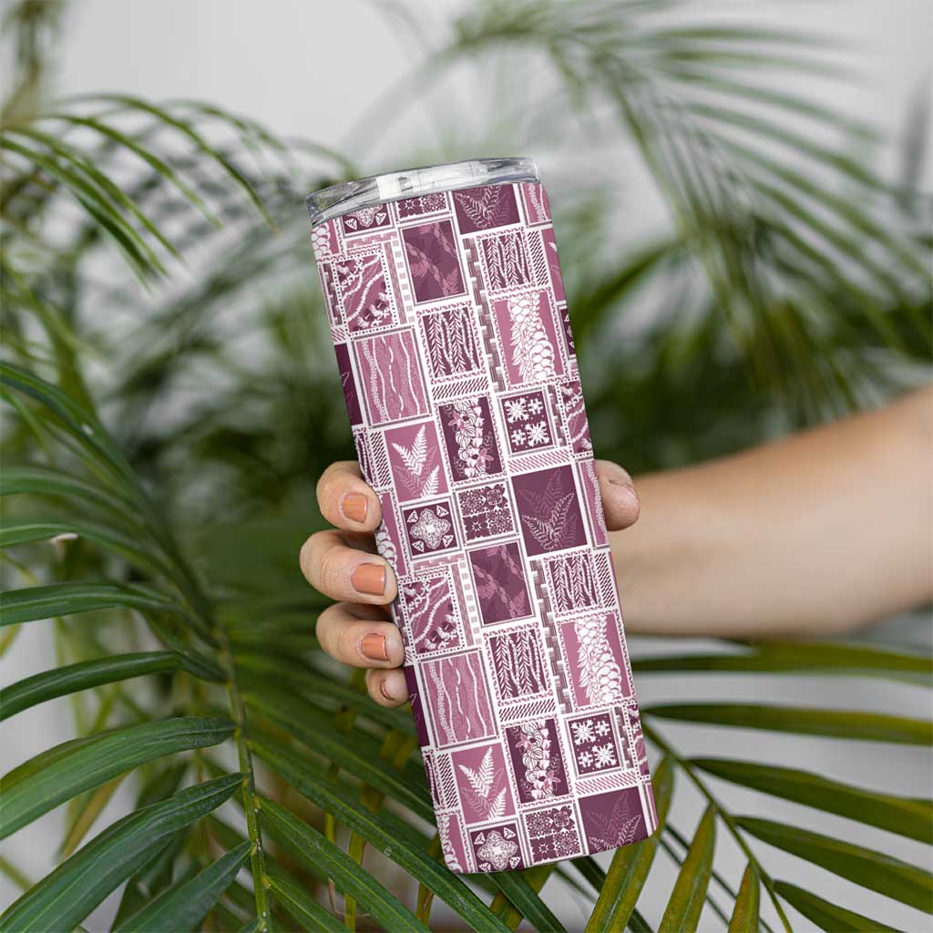 Vintage Aloha Block Quilt Skinny Tumbler Pink Inspired Lei Motifs - Polynesian Pride