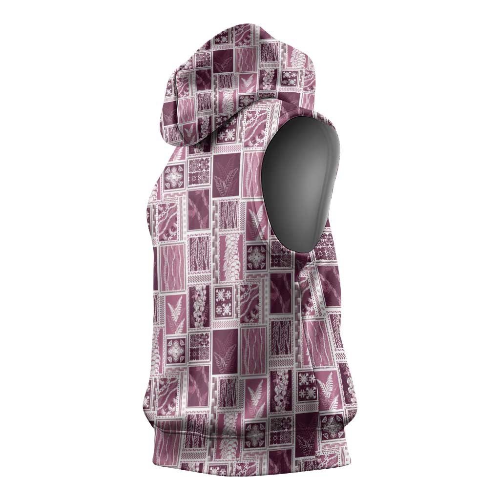 Vintage Aloha Block Quilt Sleeveless Hoodie Pink Inspired Lei Motifs - Polynesian Pride