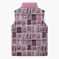 Vintage Aloha Block Quilt Sleeveless Puffer Jacket Pink Inspired Lei Motifs LT9 - Polynesian Pride