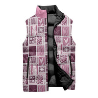 Vintage Aloha Block Quilt Sleeveless Puffer Jacket Pink Inspired Lei Motifs LT9 - Polynesian Pride