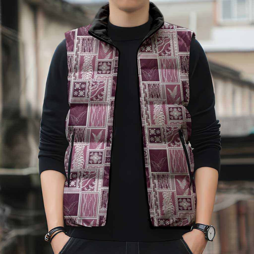 Vintage Aloha Block Quilt Sleeveless Puffer Jacket Pink Inspired Lei Motifs LT9 - Polynesian Pride