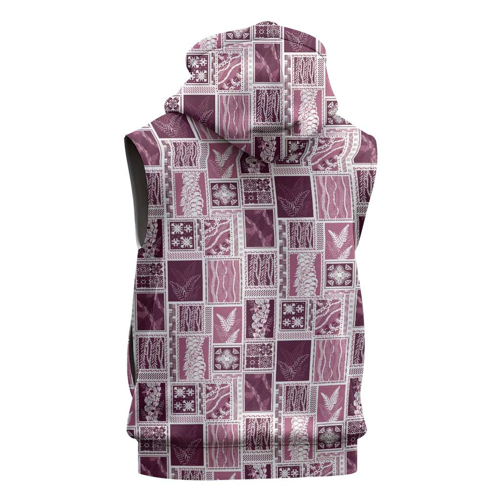 Vintage Aloha Block Quilt Sleeveless Zip Hoodie Pink Inspired Lei Motifs - Polynesian Pride