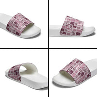 Vintage Aloha Block Quilt Slide Sandals Pink Inspired Lei Motifs - Polynesian Pride