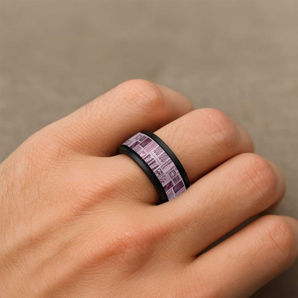 Vintage Aloha Block Quilt Spinner Ring Pink Inspired Lei Motifs - Polynesian Pride