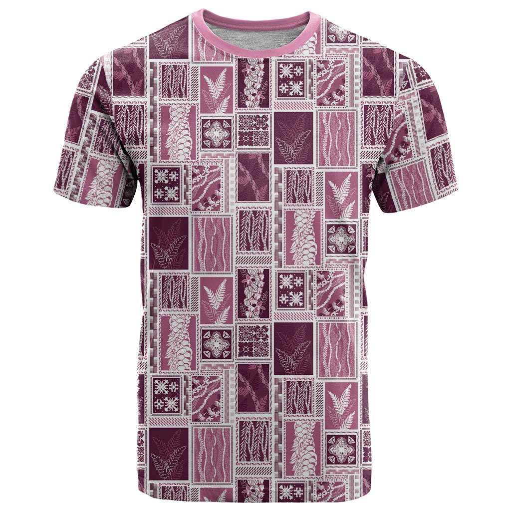 Vintage Aloha Block Quilt T Shirt Pink Inspired Lei Motifs LT9 Pink - Polynesian Pride