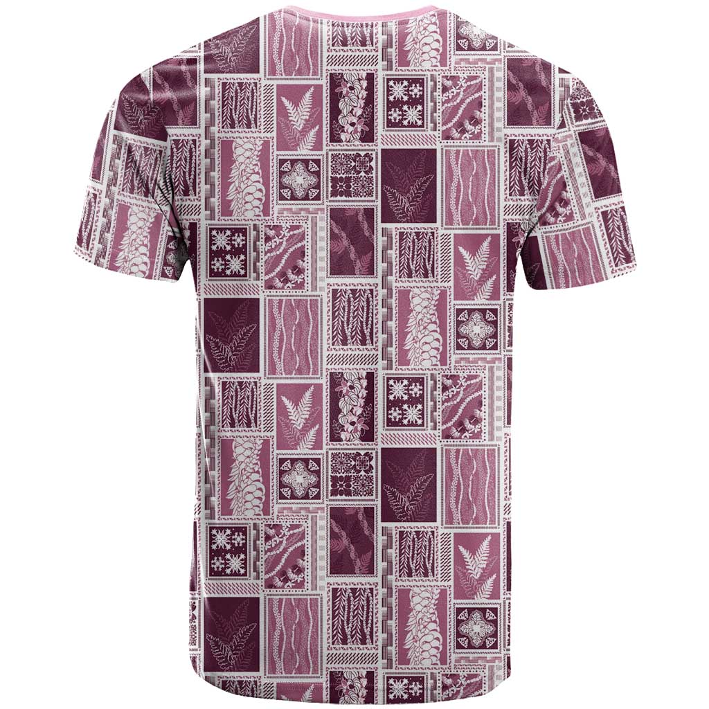 Vintage Aloha Block Quilt T Shirt Pink Inspired Lei Motifs LT9 - Polynesian Pride