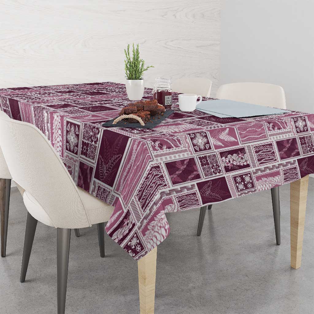 Vintage Aloha Block Quilt Tablecloth Pink Inspired Lei Motifs - Polynesian Pride