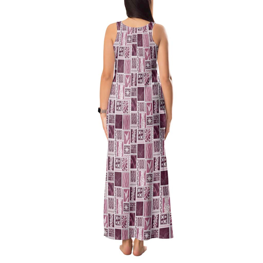 Vintage Aloha Block Quilt Tank Maxi Dress Pink Inspired Lei Motifs - Polynesian Pride