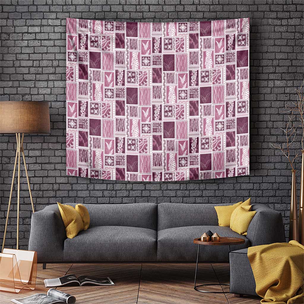 Vintage Aloha Block Quilt Tapestry Pink Inspired Lei Motifs - Polynesian Pride
