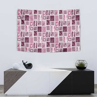 Vintage Aloha Block Quilt Tapestry Pink Inspired Lei Motifs - Polynesian Pride