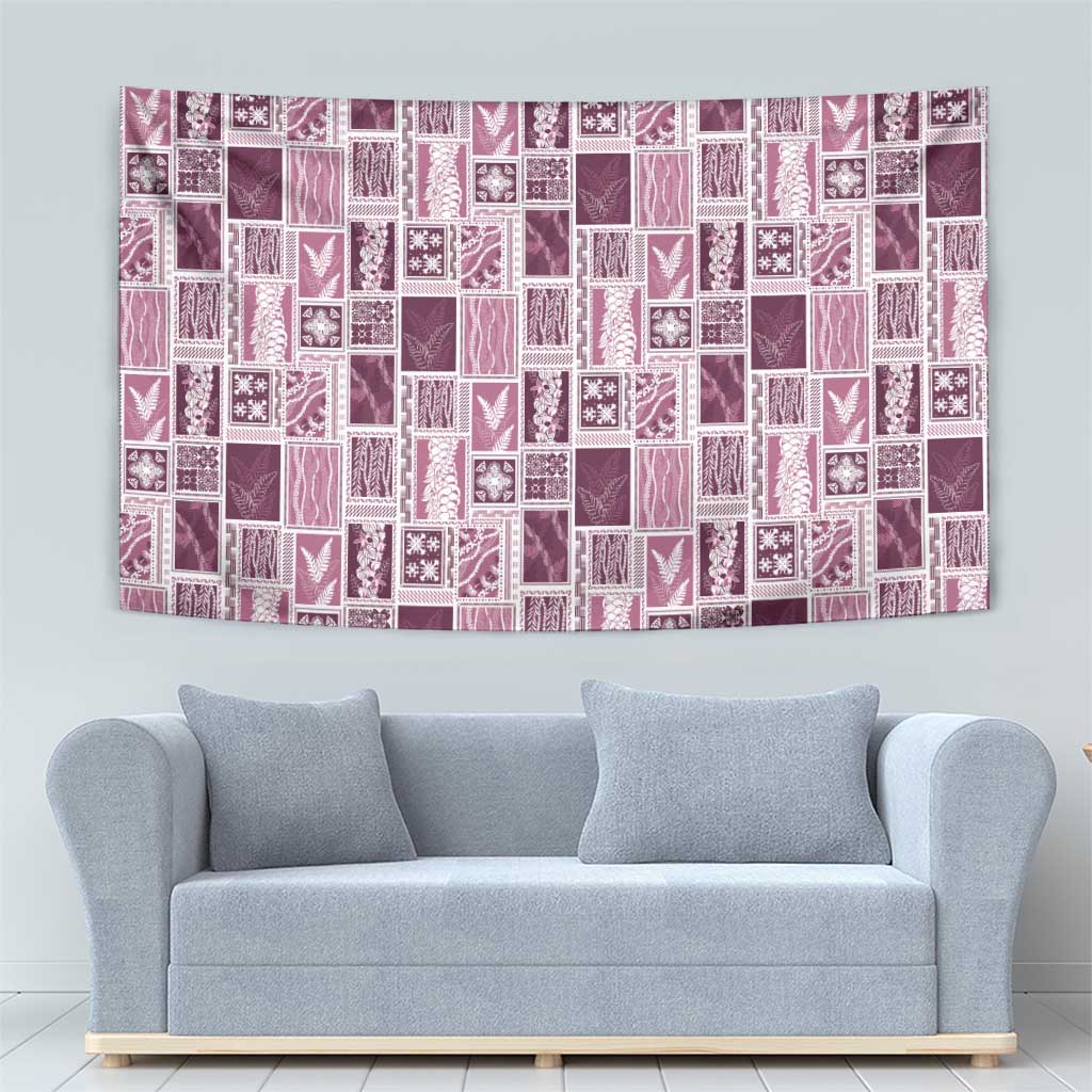 Vintage Aloha Block Quilt Tapestry Pink Inspired Lei Motifs - Polynesian Pride