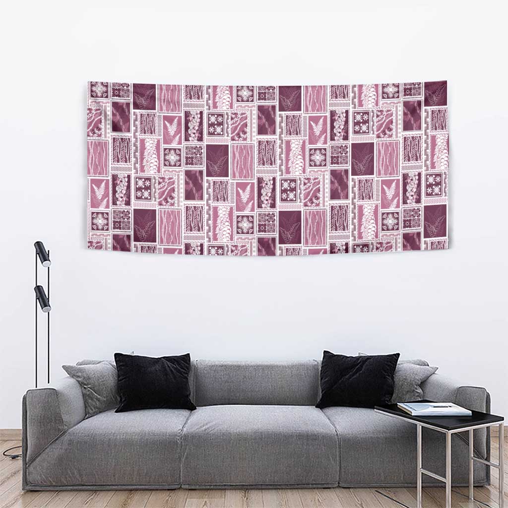Vintage Aloha Block Quilt Tapestry Pink Inspired Lei Motifs - Polynesian Pride