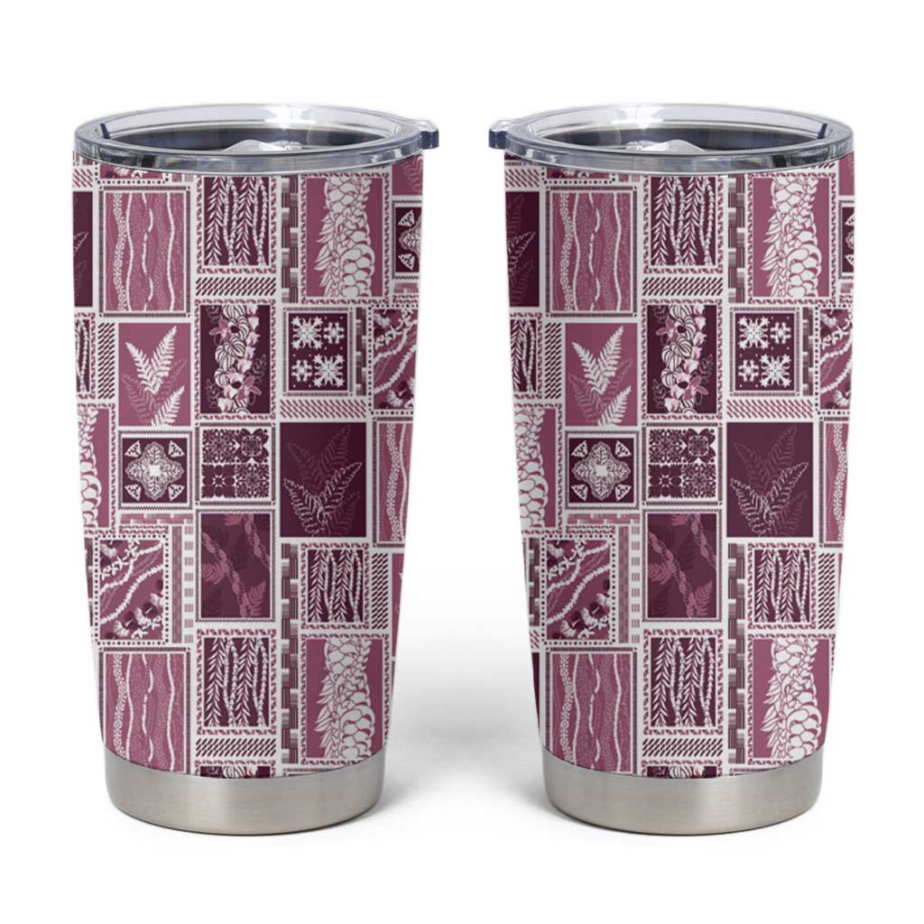 Vintage Aloha Block Quilt Tumbler Cup Pink Inspired Lei Motifs - Polynesian Pride